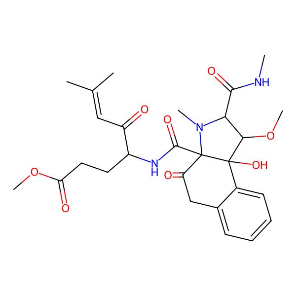 2D Structure of methyl (4S)-4-[[(1R,2R,3aS)-9b-hydroxy-1-methoxy-3-methyl-2-(methylcarbamoyl)-4-oxo-2,5-dihydro-1H-benzo[e]indole-3a-carbonyl]amino]-7-methyl-5-oxooct-6-enoate
