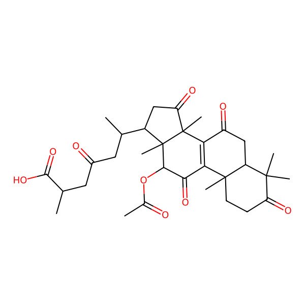 2D Structure of (2R,6S)-6-[(5R,10S,12S,13R,14R,17R)-12-acetyloxy-4,4,10,13,14-pentamethyl-3,7,11,15-tetraoxo-2,5,6,12,16,17-hexahydro-1H-cyclopenta[a]phenanthren-17-yl]-2-methyl-4-oxoheptanoic acid