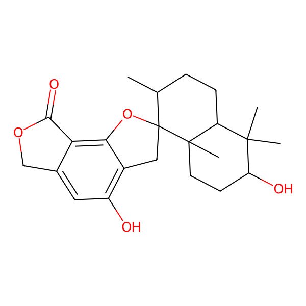 2D Structure of 3,4'-dihydroxy-4,4,7,8a-tetramethylspiro[2,3,4a,5,6,7-hexahydro-1H-naphthalene-8,2'-3,6-dihydrofuro[3,4-g][1]benzofuran]-8'-one