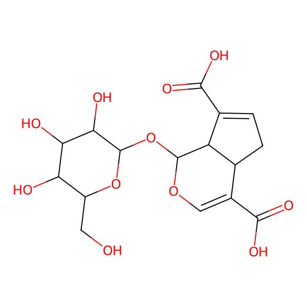 2D Structure of 1-[3,4,5-Trihydroxy-6-(hydroxymethyl)oxan-2-yl]oxy-1,4a,5,7a-tetrahydrocyclopenta[c]pyran-4,7-dicarboxylic acid