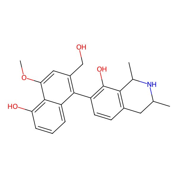 2D Structure of (1S,3R)-7-[5-hydroxy-2-(hydroxymethyl)-4-methoxynaphthalen-1-yl]-1,3-dimethyl-1,2,3,4-tetrahydroisoquinolin-8-ol