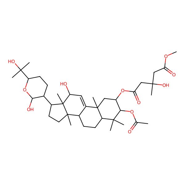2D Structure of 1-O-[3-acetyloxy-12-hydroxy-17-[2-hydroxy-6-(2-hydroxypropan-2-yl)oxan-3-yl]-4,4,10,13,14-pentamethyl-2,3,5,6,7,8,12,15,16,17-decahydro-1H-cyclopenta[a]phenanthren-2-yl] 5-O-methyl 3-hydroxy-3-methylpentanedioate