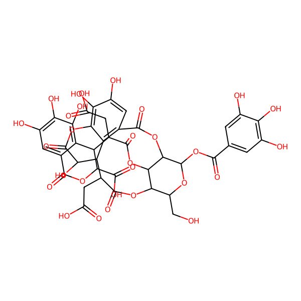 2D Structure of 4-[3-Carboxy-1-[[11-(carboxymethyl)-13,17,18-trihydroxy-7-(hydroxymethyl)-2,10,14-trioxo-5-(3,4,5-trihydroxybenzoyl)oxy-3,6,9,15-tetraoxatetracyclo[10.7.1.14,8.016,20]henicosa-1(19),16(20),17-trien-21-yl]oxy]-1-oxopropan-2-yl]-5,6,7-trihydroxy-1-oxo-3,4-dihydroisochromene-3-carboxylic acid