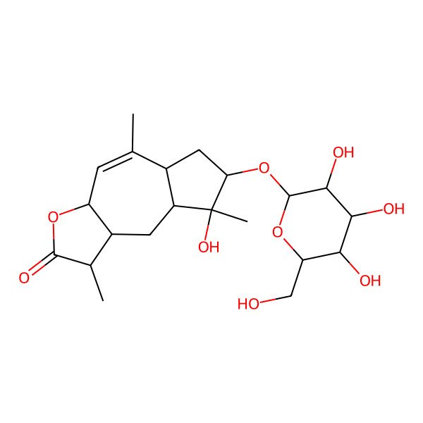 2D Structure of (1S,3aR,7R,8S,8aR,9aR)-8-hydroxy-1,5,8-trimethyl-7-[(2S,3R,4S,5S,6R)-3,4,5-trihydroxy-6-(hydroxymethyl)oxan-2-yl]oxy-1,3a,5a,6,7,8a,9,9a-octahydroazuleno[6,5-b]furan-2-one