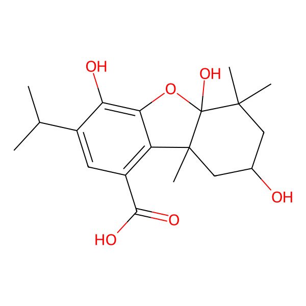 2D Structure of 4,5a,8-trihydroxy-6,6,9a-trimethyl-3-propan-2-yl-8,9-dihydro-7H-dibenzofuran-1-carboxylic acid