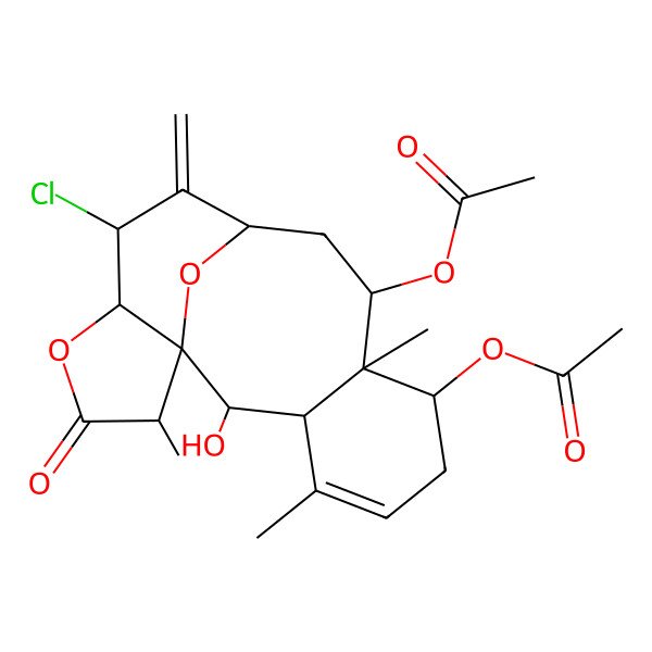 2D Structure of [(1R,2S,3S,7S,8R,9S,11S,13S,14R,17R)-9-acetyloxy-13-chloro-2-hydroxy-4,8,17-trimethyl-12-methylidene-16-oxo-15,18-dioxatetracyclo[9.6.1.01,14.03,8]octadec-4-en-7-yl] acetate