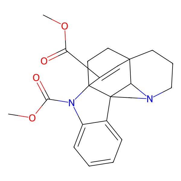 2D Structure of dimethyl (1S,9R,16R,21S)-2,12-diazahexacyclo[14.2.2.19,12.01,9.03,8.016,21]henicosa-3,5,7,17-tetraene-2,18-dicarboxylate