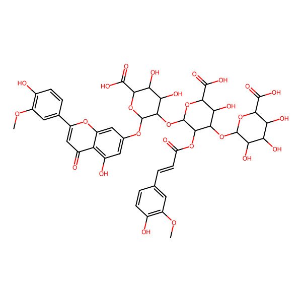 2D Structure of 5-Hydroxy-2-(4-hydroxy-3-methoxyphenyl)-4-oxo-4H-1-benzopyran-7-yl O-beta-D-glucopyranuronosyl-(1-->3)-O-2-O-[(2E)-3-(4-hydroxy-3-methoxyphenyl)-1-oxo-2-propen-1-yl]-beta-D-glucopyranuronosyl-(1-->2)-beta-D-glucopyranosiduronic acid