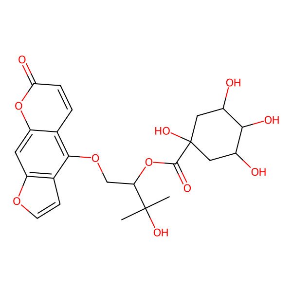 2D Structure of [3-hydroxy-3-methyl-1-(7-oxofuro[3,2-g]chromen-4-yl)oxybutan-2-yl] (3R,5R)-1,3,4,5-tetrahydroxycyclohexane-1-carboxylate