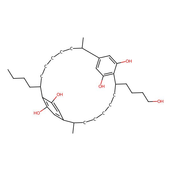 2D Structure of (2R,8R,13R,19R)-8-butyl-19-(4-hydroxybutyl)-2,13-dimethyltricyclo[18.2.2.29,12]hexacosa-1(22),9,11,20,23,25-hexaene-10,21,24,26-tetrol