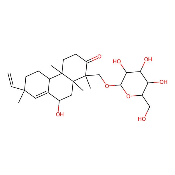 2D Structure of (1S,4aR,4bR,7R,9R,10aR)-7-ethenyl-9-hydroxy-1,4a,7,10a-tetramethyl-1-[[(2R,3S,4R,5R,6R)-3,4,5-trihydroxy-6-(hydroxymethyl)oxan-2-yl]oxymethyl]-4,4b,5,6,9,10-hexahydro-3H-phenanthren-2-one