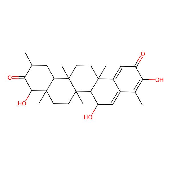 2D Structure of (6R,6aR,6aS,6bR,8aR,9S,11R,12aS,14aR)-3,6,9-trihydroxy-4,6a,6b,8a,11,14a-hexamethyl-6,6a,7,8,9,11,12,12a,13,14-decahydropicene-2,10-dione