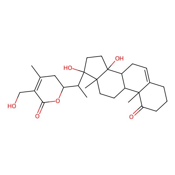 2D Structure of 2-[1-(14,17-Dihydroxy-10,13-dimethyl-1-oxo-2,3,4,7,8,9,11,12,15,16-decahydrocyclopenta[a]phenanthren-17-yl)ethyl]-5-(hydroxymethyl)-4-methyl-2,3-dihydropyran-6-one