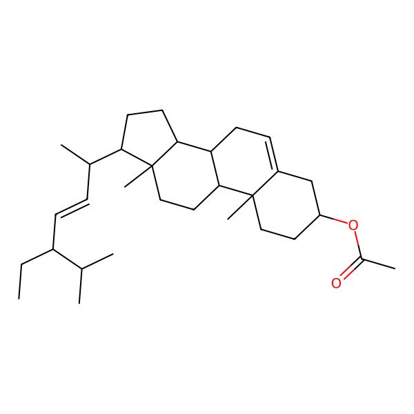 2D Structure of [(3S,8R,9R,10R,13R,14R,17R)-17-[(E,2S,5S)-5-ethyl-6-methylhept-3-en-2-yl]-10,13-dimethyl-2,3,4,7,8,9,11,12,14,15,16,17-dodecahydro-1H-cyclopenta[a]phenanthren-3-yl] acetate