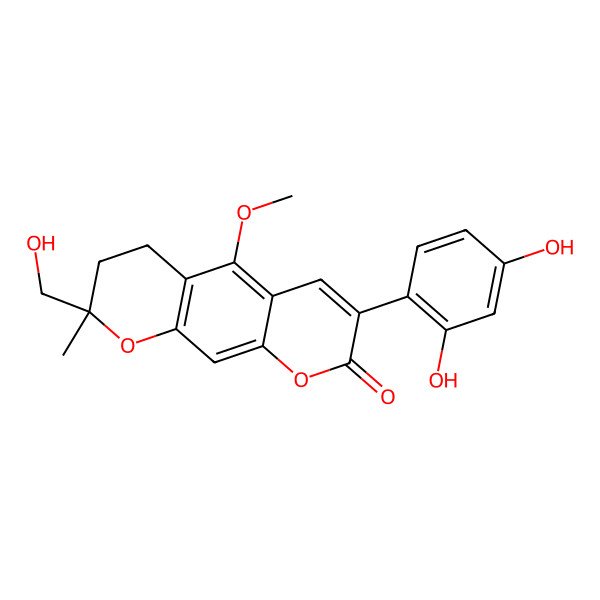 2D Structure of (2R)-7-(2,4-dihydroxyphenyl)-2-(hydroxymethyl)-5-methoxy-2-methyl-3,4-dihydropyrano[3,2-g]chromen-8-one
