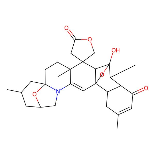 2D Structure of (1S,6R,8S,10S,13S,14R,15R,16S,17R)-16-hydroxy-8,13,17,21-tetramethylspiro[25,26-dioxa-4-azaheptacyclo[14.7.2.16,10.01,15.03,13.04,10.018,23]hexacosa-2,20-diene-14,4'-oxolane]-2',19-dione