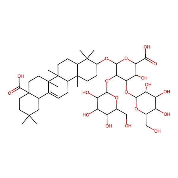2D Structure of (2S,3S,4S,5R,6R)-6-[[(3S,4aS,6aR,6bS,8aS,12aS,14aR,14bR)-8a-carboxy-4,4,6a,6b,11,11,14b-heptamethyl-1,2,3,4a,5,6,7,8,9,10,12,12a,14,14a-tetradecahydropicen-3-yl]oxy]-3-hydroxy-4-[(2S,3R,4S,5R,6R)-3,4,5-trihydroxy-6-(hydroxymethyl)oxan-2-yl]oxy-5-[(2S,3R,4S,5S,6R)-3,4,5-trihydroxy-6-(hydroxymethyl)oxan-2-yl]oxyoxane-2-carboxylic acid