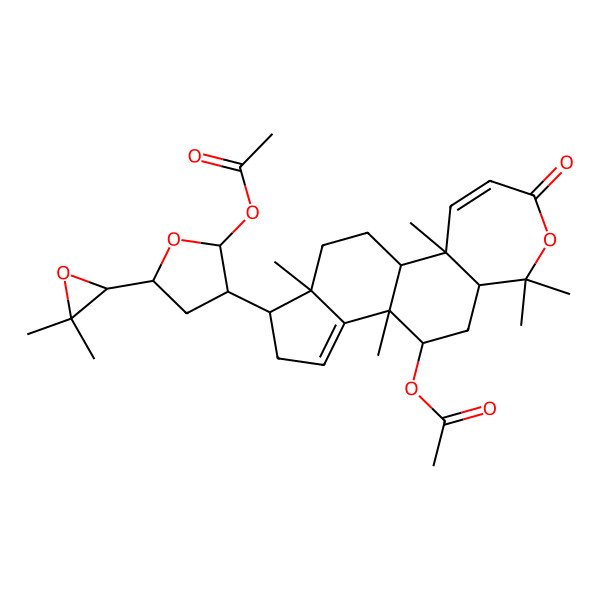 2D Structure of [(1S,3bR,4R,5aR,10aR,10bR,12aS)-1-[(2R,3S,5R)-2-acetyloxy-5-[(2S)-3,3-dimethyloxiran-2-yl]oxolan-3-yl]-3b,6,6,10a,12a-pentamethyl-8-oxo-1,2,4,5,5a,10b,11,12-octahydroindeno[5,4-g][2]benzoxepin-4-yl] acetate