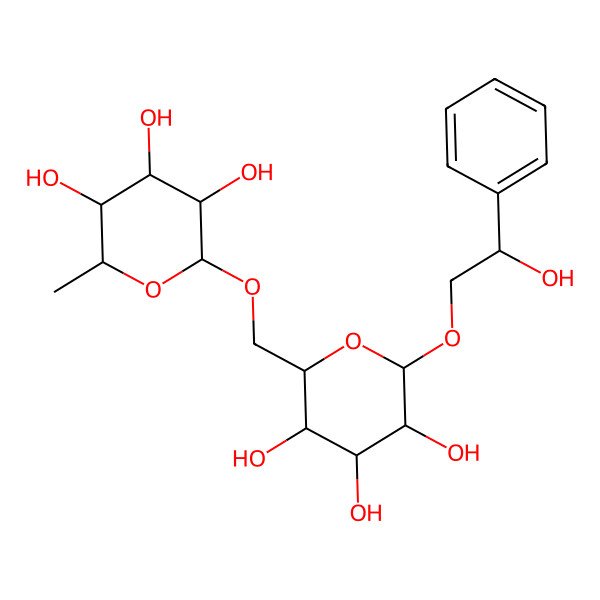 2D Structure of (2S,3R,4R,5R,6R)-2-methyl-6-[[(2S,3R,4R,5S,6S)-3,4,5-trihydroxy-6-[(2R)-2-hydroxy-2-phenylethoxy]oxan-2-yl]methoxy]oxane-3,4,5-triol
