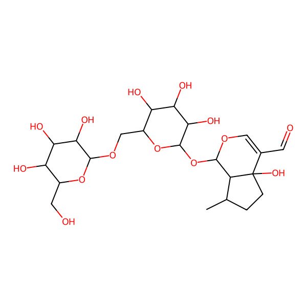 2D Structure of (1S,4aR,7R,7aR)-4a-hydroxy-7-methyl-1-[(2S,3R,4S,5S,6R)-3,4,5-trihydroxy-6-[[(2R,3R,4S,5S,6R)-3,4,5-trihydroxy-6-(hydroxymethyl)oxan-2-yl]oxymethyl]oxan-2-yl]oxy-5,6,7,7a-tetrahydro-1H-cyclopenta[c]pyran-4-carbaldehyde