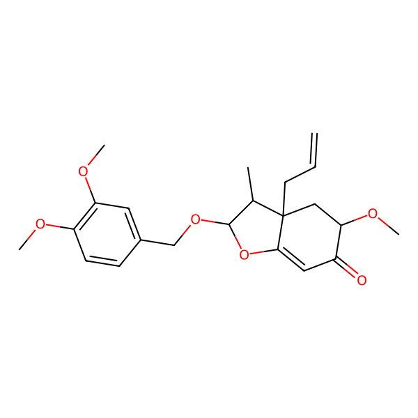2D Structure of (2R,3S,3aR,5R)-2-[(3,4-dimethoxyphenyl)methoxy]-5-methoxy-3-methyl-3a-prop-2-enyl-2,3,4,5-tetrahydro-1-benzofuran-6-one