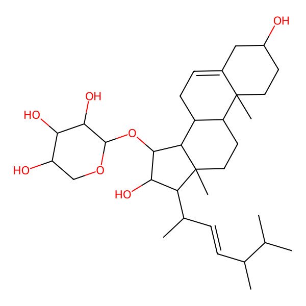 2D Structure of 2-[[17-(5,6-dimethylhept-3-en-2-yl)-3,16-dihydroxy-10,13-dimethyl-2,3,4,7,8,9,11,12,14,15,16,17-dodecahydro-1H-cyclopenta[a]phenanthren-15-yl]oxy]oxane-3,4,5-triol