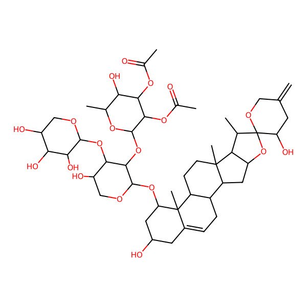 2D Structure of [(2S,3R,4R,5S,6S)-3-acetyloxy-2-[(2S,3R,4S,5S)-2-[(1S,2S,3'S,4S,6S,7S,8R,9S,12S,13R,14R,16R)-3',16-dihydroxy-7,9,13-trimethyl-5'-methylidenespiro[5-oxapentacyclo[10.8.0.02,9.04,8.013,18]icos-18-ene-6,2'-oxane]-14-yl]oxy-5-hydroxy-4-[(2S,3R,4S,5R)-3,4,5-trihydroxyoxan-2-yl]oxyoxan-3-yl]oxy-5-hydroxy-6-methyloxan-4-yl] acetate