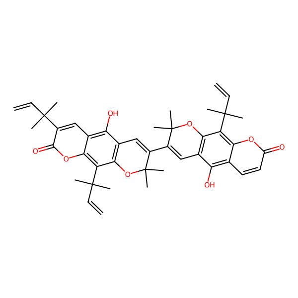 2D Structure of 5-Hydroxy-3-[5-hydroxy-2,2-dimethyl-10-(2-methylbut-3-en-2-yl)-8-oxopyrano[3,2-g]chromen-3-yl]-2,2-dimethyl-7,10-bis(2-methylbut-3-en-2-yl)pyrano[3,2-g]chromen-8-one