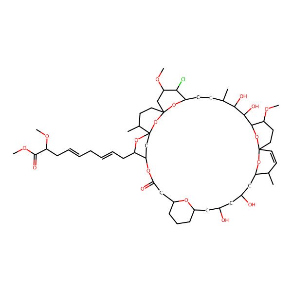 2D Structure of Methyl 9-(33-chloro-14,16,27,28-tetrahydroxy-25,34-dimethoxy-19,29,39-trimethyl-6-oxo-2,5,40,41,42,43,44-heptaoxaheptacyclo[34.3.1.11,4.18,12.118,22.122,26.132,36]pentatetracont-20-en-3-yl)-2-methoxynona-4,7-dienoate