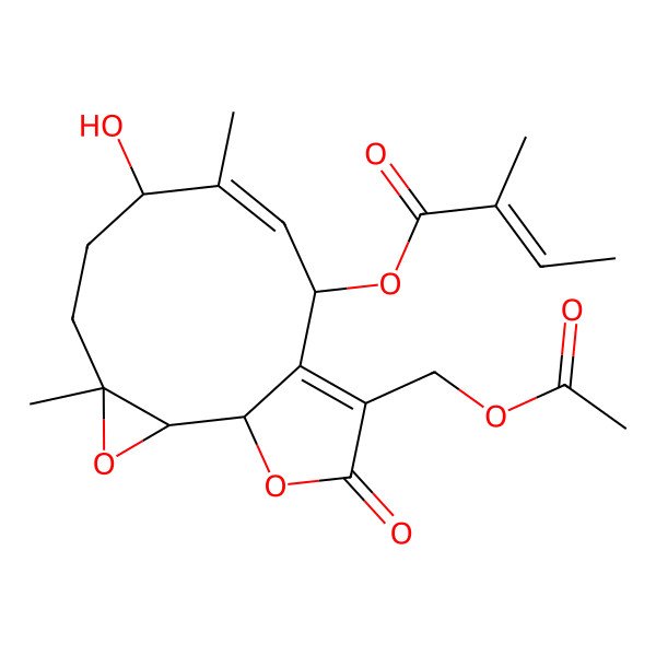 2D Structure of [(1S,2R,4R,7S,8Z,10S)-12-(acetyloxymethyl)-7-hydroxy-4,8-dimethyl-13-oxo-3,14-dioxatricyclo[9.3.0.02,4]tetradeca-8,11-dien-10-yl] (E)-2-methylbut-2-enoate