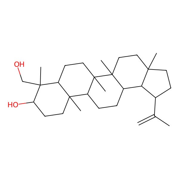 2D Structure of (1R,3aR,5aR,5bR,7aS,8R,9S,11aR,11bR,13aR,13bR)-8-(hydroxymethyl)-3a,5a,5b,8,11a-pentamethyl-1-prop-1-en-2-yl-1,2,3,4,5,6,7,7a,9,10,11,11b,12,13,13a,13b-hexadecahydrocyclopenta[a]chrysen-9-ol
