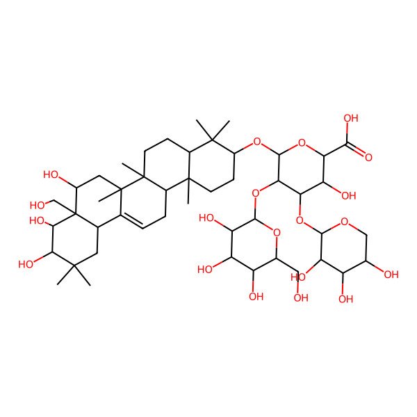 2D Structure of (2S,3S,4S,5R,6R)-6-[[(3S,4aR,6aR,6bS,8R,8aR,9R,10R,12aS,14aR,14bR)-8,9,10-trihydroxy-8a-(hydroxymethyl)-4,4,6a,6b,11,11,14b-heptamethyl-1,2,3,4a,5,6,7,8,9,10,12,12a,14,14a-tetradecahydropicen-3-yl]oxy]-3-hydroxy-5-[(2S,3R,4S,5R,6R)-3,4,5-trihydroxy-6-(hydroxymethyl)oxan-2-yl]oxy-4-[(2S,3R,4S,5R)-3,4,5-trihydroxyoxan-2-yl]oxyoxane-2-carboxylic acid