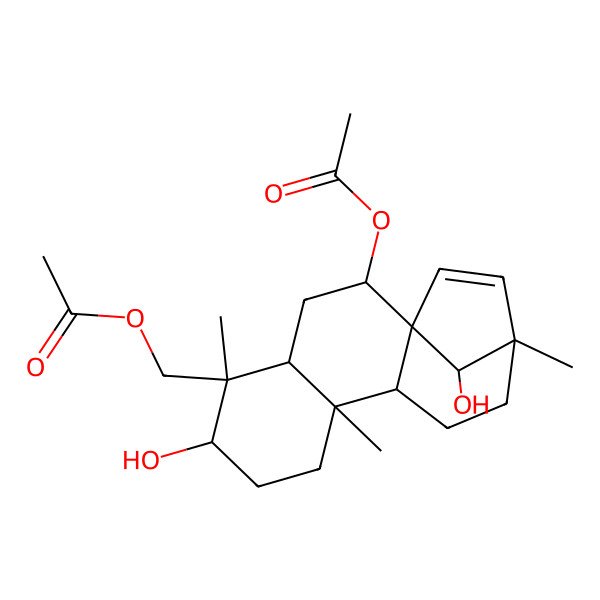 2D Structure of (2-Acetyloxy-6,16-dihydroxy-5,9,13-trimethyl-5-tetracyclo[11.2.1.01,10.04,9]hexadec-14-enyl)methyl acetate