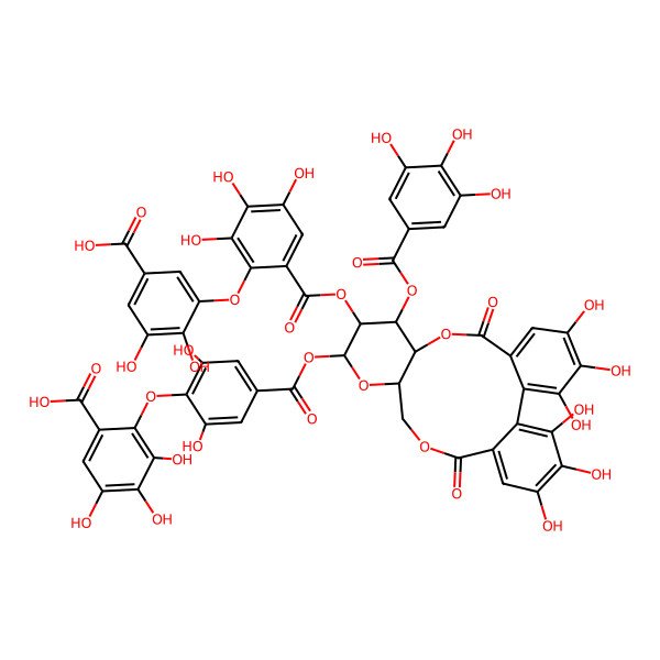 2D Structure of 2-[4-[[(10R,12S,13S)-12-[2-(5-carboxy-2,3-dihydroxyphenoxy)-3,4,5-trihydroxybenzoyl]oxy-3,4,5,21,22,23-hexahydroxy-8,18-dioxo-11-(3,4,5-trihydroxybenzoyl)oxy-9,14,17-trioxatetracyclo[17.4.0.02,7.010,15]tricosa-1(23),2,4,6,19,21-hexaen-13-yl]oxycarbonyl]-2,6-dihydroxyphenoxy]-3,4,5-trihydroxybenzoic acid