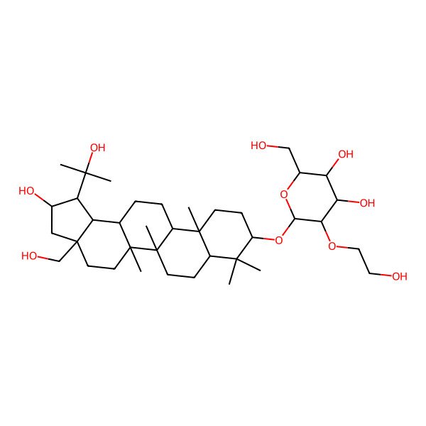2D Structure of 6-[[2-Hydroxy-3a-(hydroxymethyl)-1-(2-hydroxypropan-2-yl)-5a,5b,8,8,11a-pentamethyl-1,2,3,4,5,6,7,7a,9,10,11,11b,12,13,13a,13b-hexadecahydrocyclopenta[a]chrysen-9-yl]oxy]-5-(2-hydroxyethoxy)-2-(hydroxymethyl)oxane-3,4-diol