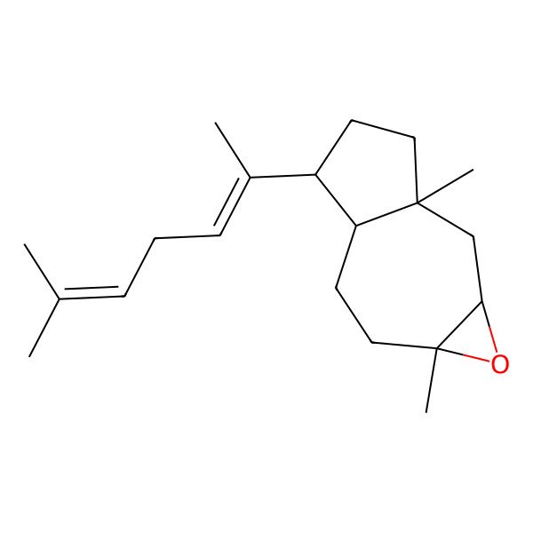 2D Structure of (1aR,2aS,5S,5aR,7aS)-2a,7a-dimethyl-5-[(2E)-6-methylhepta-2,5-dien-2-yl]-1a,2,3,4,5,5a,6,7-octahydroazuleno[5,6-b]oxirene