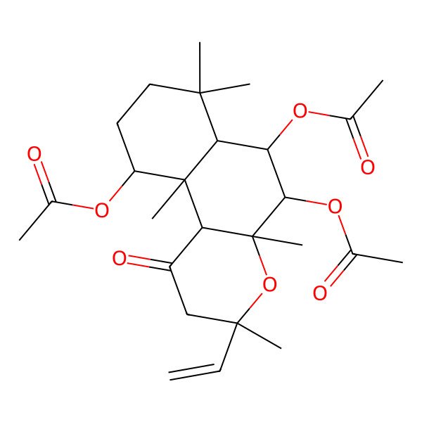 2D Structure of (5,6-Diacetyloxy-3-ethenyl-3,4a,7,7,10a-pentamethyl-1-oxo-2,5,6,6a,8,9,10,10b-octahydrobenzo[f]chromen-10-yl) acetate