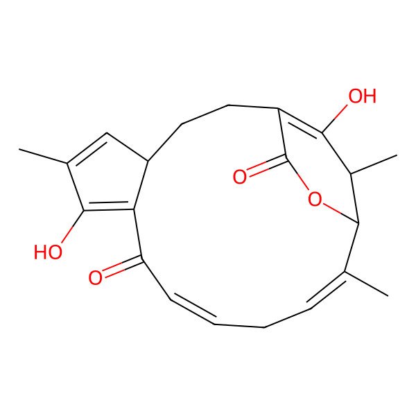 2D Structure of 7,18-Dihydroxy-6,14,19-trimethyl-16-oxatricyclo[13.2.2.04,8]nonadeca-1(18),5,7,10,13-pentaene-9,17-dione