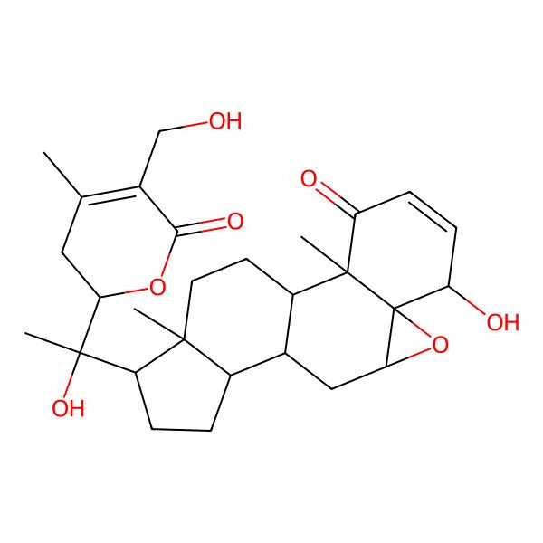 2D Structure of (1R,2R,6S,7R,9R,11R,12S,15S,16S)-6-hydroxy-15-[(1R)-1-hydroxy-1-[(2S)-5-(hydroxymethyl)-4-methyl-6-oxo-2,3-dihydropyran-2-yl]ethyl]-2,16-dimethyl-8-oxapentacyclo[9.7.0.02,7.07,9.012,16]octadec-4-en-3-one