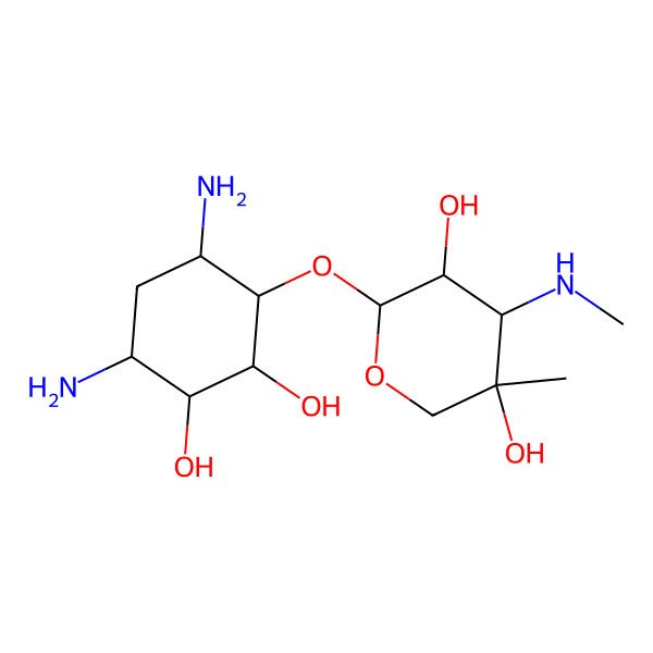 2D Structure of 4,6-Diamino-2,3-dihydroxycyclohexyl 3-deoxy-4-C-methyl-3-(methylamino)pentopyranoside