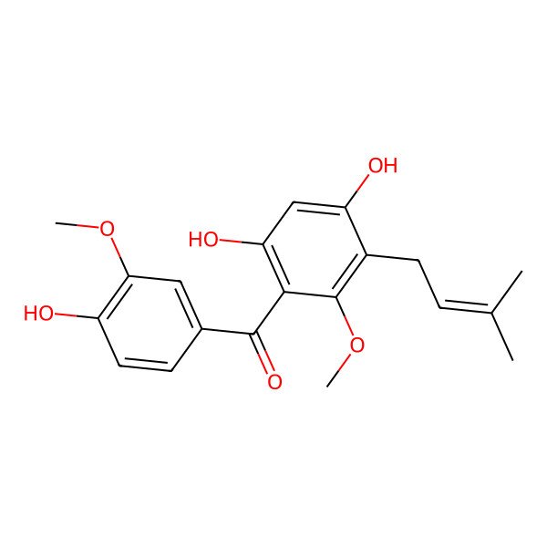 2D Structure of [4,6-Dihydroxy-2-methoxy-3-(3-methylbut-2-enyl)phenyl]-(4-hydroxy-3-methoxyphenyl)methanone