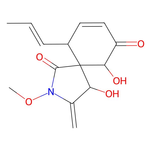 2D Structure of 4,6-dihydroxy-2-methoxy-3-methylidene-10-[(E)-prop-1-enyl]-2-azaspiro[4.5]dec-8-ene-1,7-dione