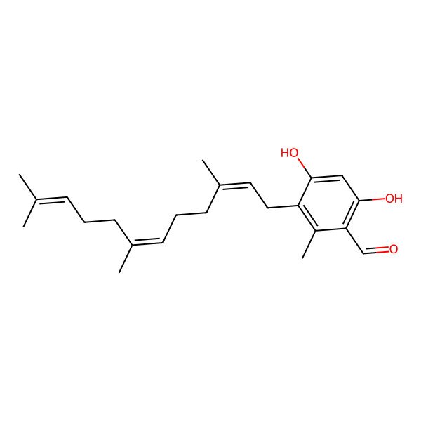 2D Structure of 4,6-Dihydroxy-2-methyl-3-(3,7,11-trimethyldodeca-2,6,10-trienyl)benzaldehyde