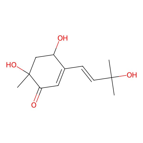2D Structure of 4,6-Dihydroxy-3-(3-hydroxy-3-methylbut-1-enyl)-6-methylcyclohex-2-en-1-one