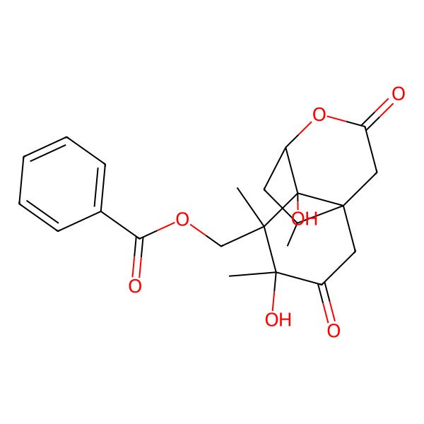 2D Structure of (4,6-Dihydroxy-4,5,11-trimethyl-3,9-dioxo-8-oxatricyclo[5.3.2.01,6]dodecan-5-yl)methyl benzoate
