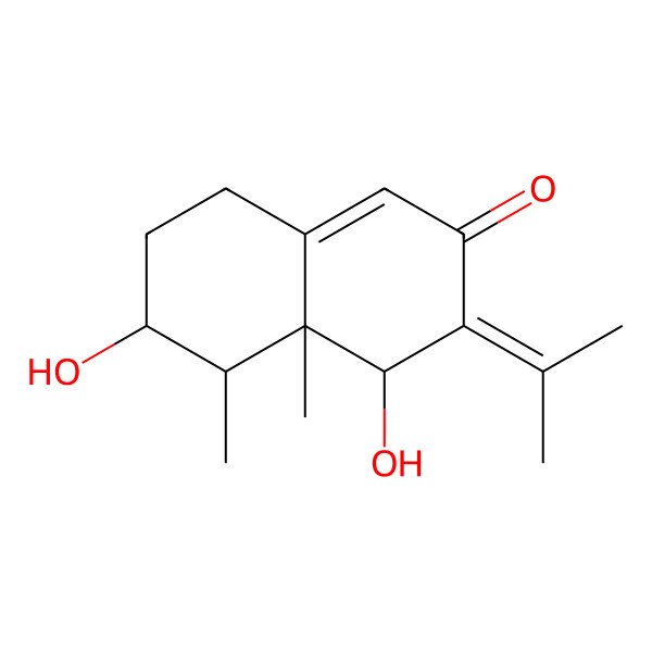 2D Structure of 4,6-dihydroxy-4a,5-dimethyl-3-propan-2-ylidene-5,6,7,8-tetrahydro-4H-naphthalen-2-one