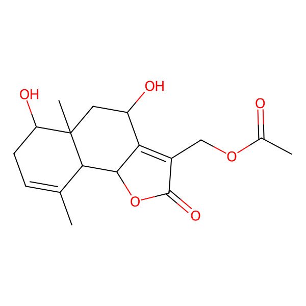 2D Structure of (4,6-Dihydroxy-5a,9-dimethyl-2-oxo-4,5,6,7,9a,9b-hexahydrobenzo[g][1]benzofuran-3-yl)methyl acetate