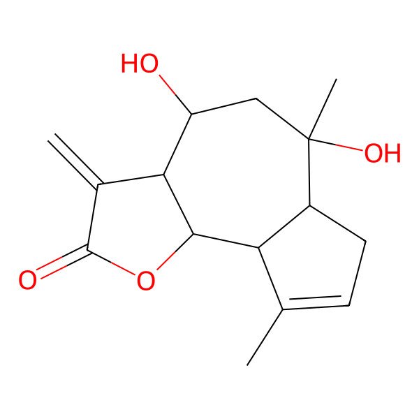 2D Structure of 4,6-Dihydroxy-6,9-dimethyl-3-methylidene-3a,4,5,6,6a,7,9a,9b-octahydroazuleno[4,5-b]furan-2(3h)-one