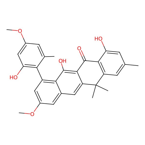 2D Structure of 4,6-Dihydroxy-7-(2-hydroxy-4-methoxy-6-methylphenyl)-9-methoxy-2,12,12-trimethyltetracen-5-one