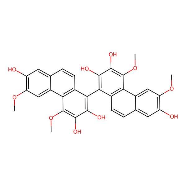 2D Structure of 4,6-Dimethoxy-1-(2,3,7-trihydroxy-4,6-dimethoxyphenanthren-1-yl)phenanthrene-2,3,7-triol